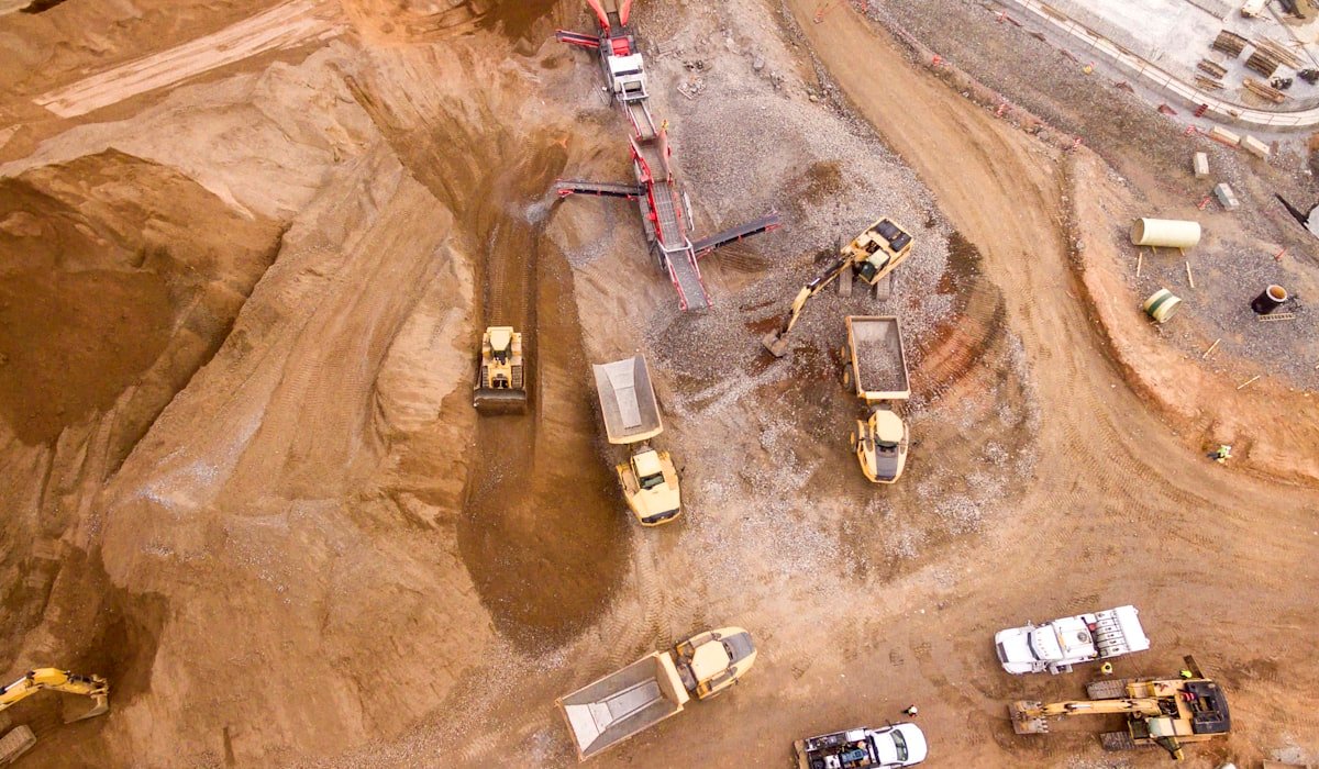 Aerial view of a Vancouver excavation and demolition site with earthworks underway